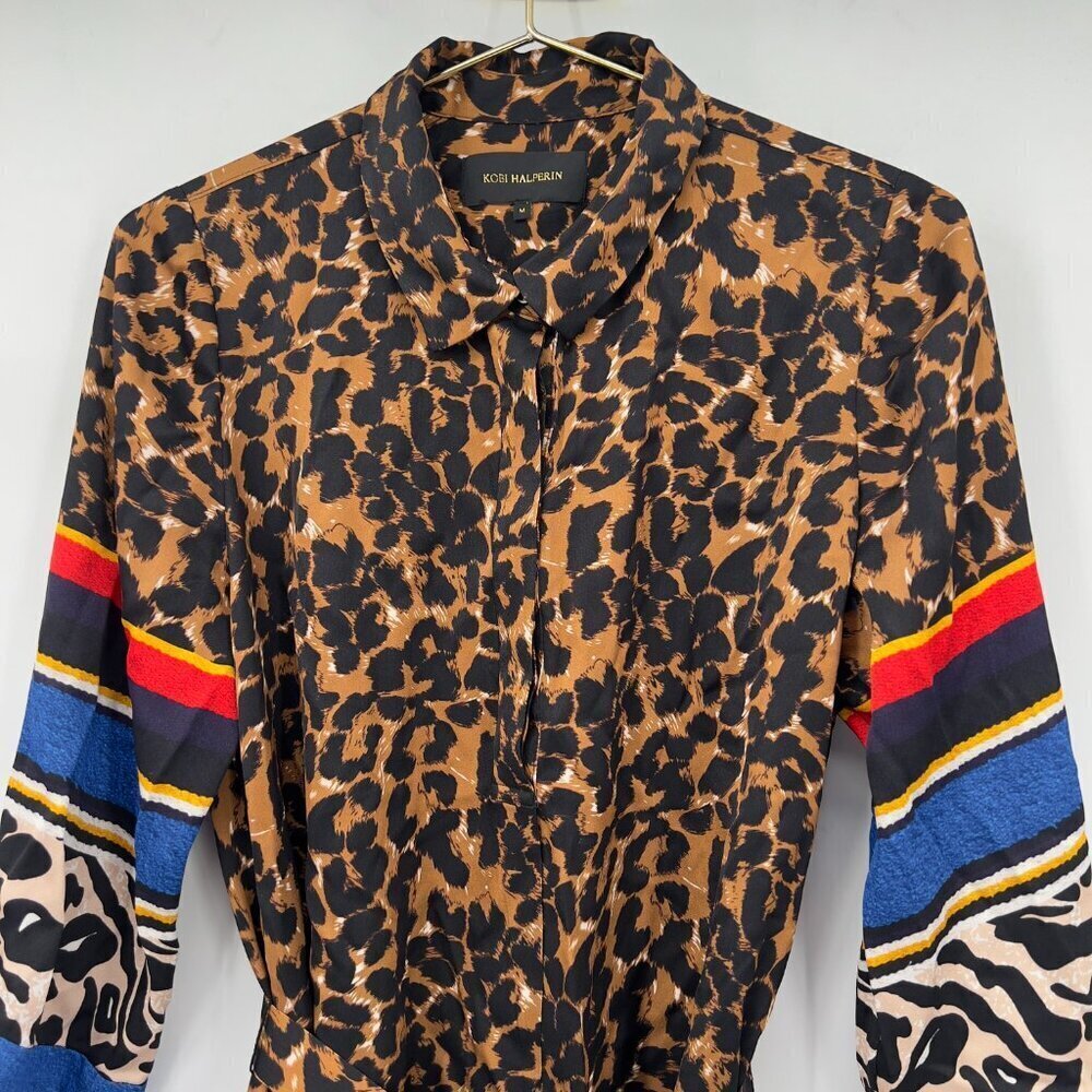 Kobi Halperin Luxury Cocktail Leopard Print Medi Dress Color Block Sleeves M - Picture 3 of 14